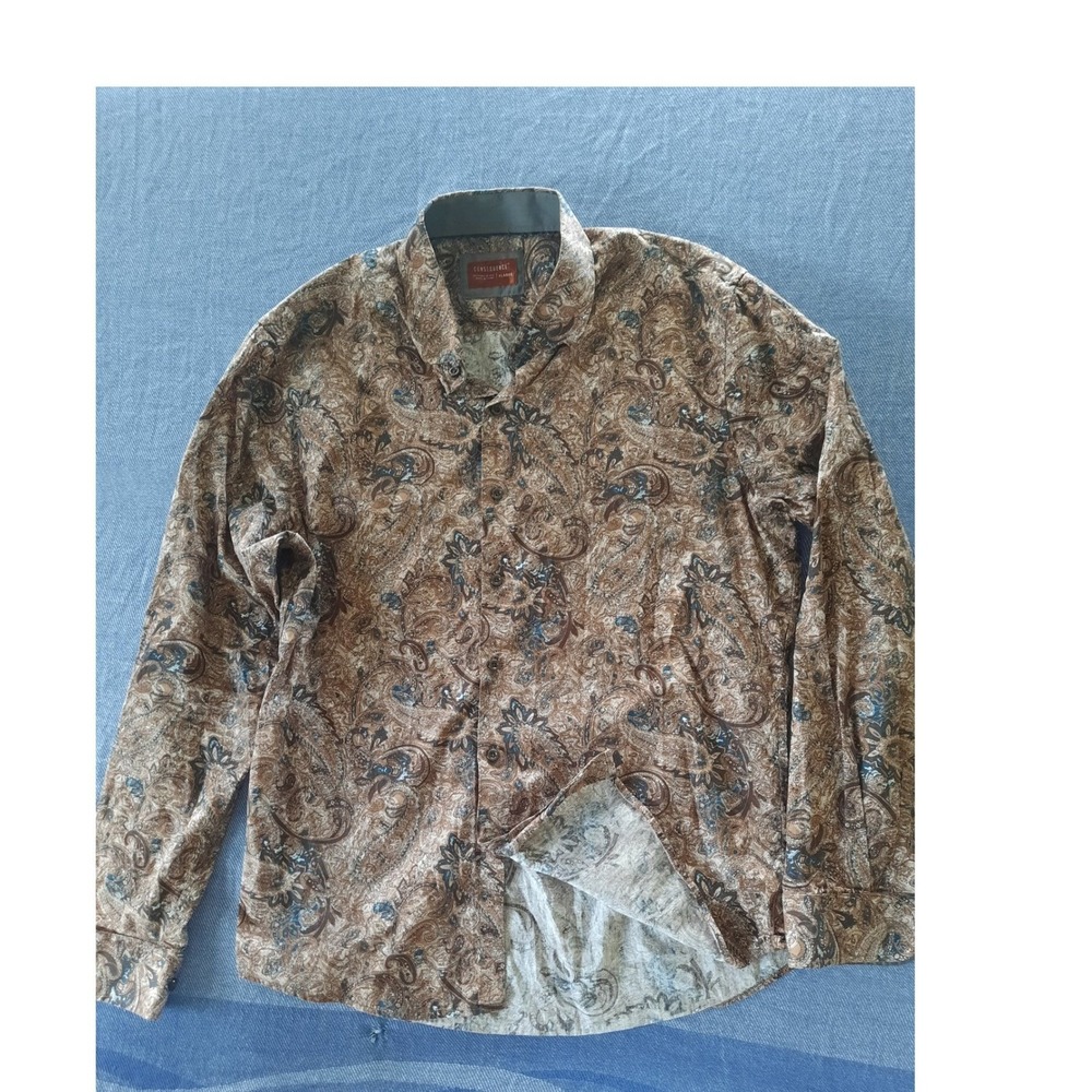 Consequence Mens XL Brown Paisley Long Sleeve Button Down 100% Cotton Shirt